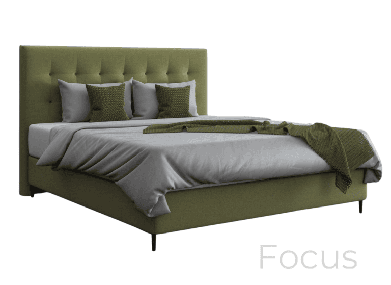 Das Bett Focus erhalten Sie mit oder ohne Knöpfe.
